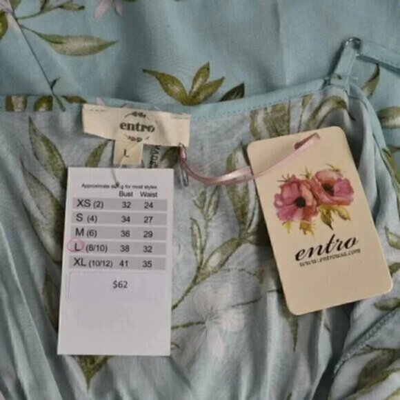 NWT Entro Floral Maxi Dress Blue Sleeveless Faux Wrap Rayon Size Large - Picture 9 of 14